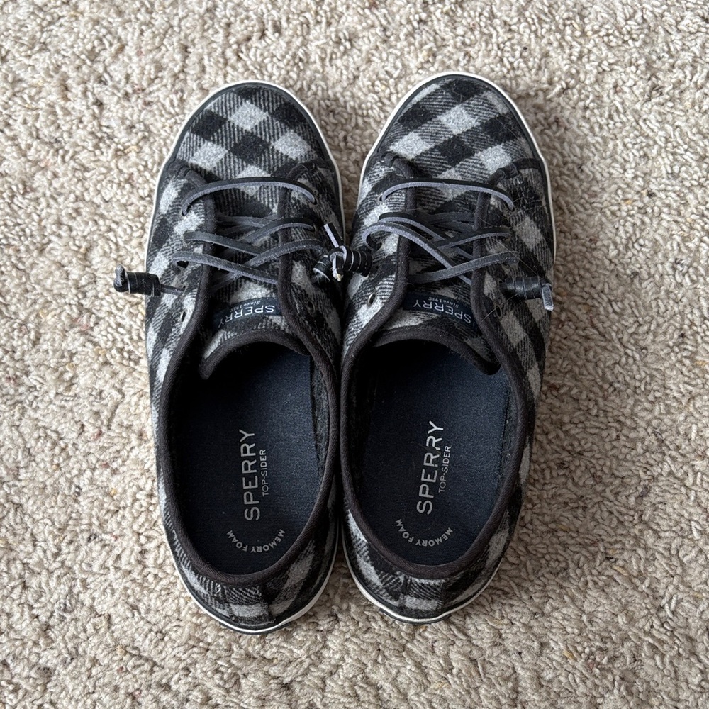 Sperry Charcoal and Light Gray Checkered Sneakers